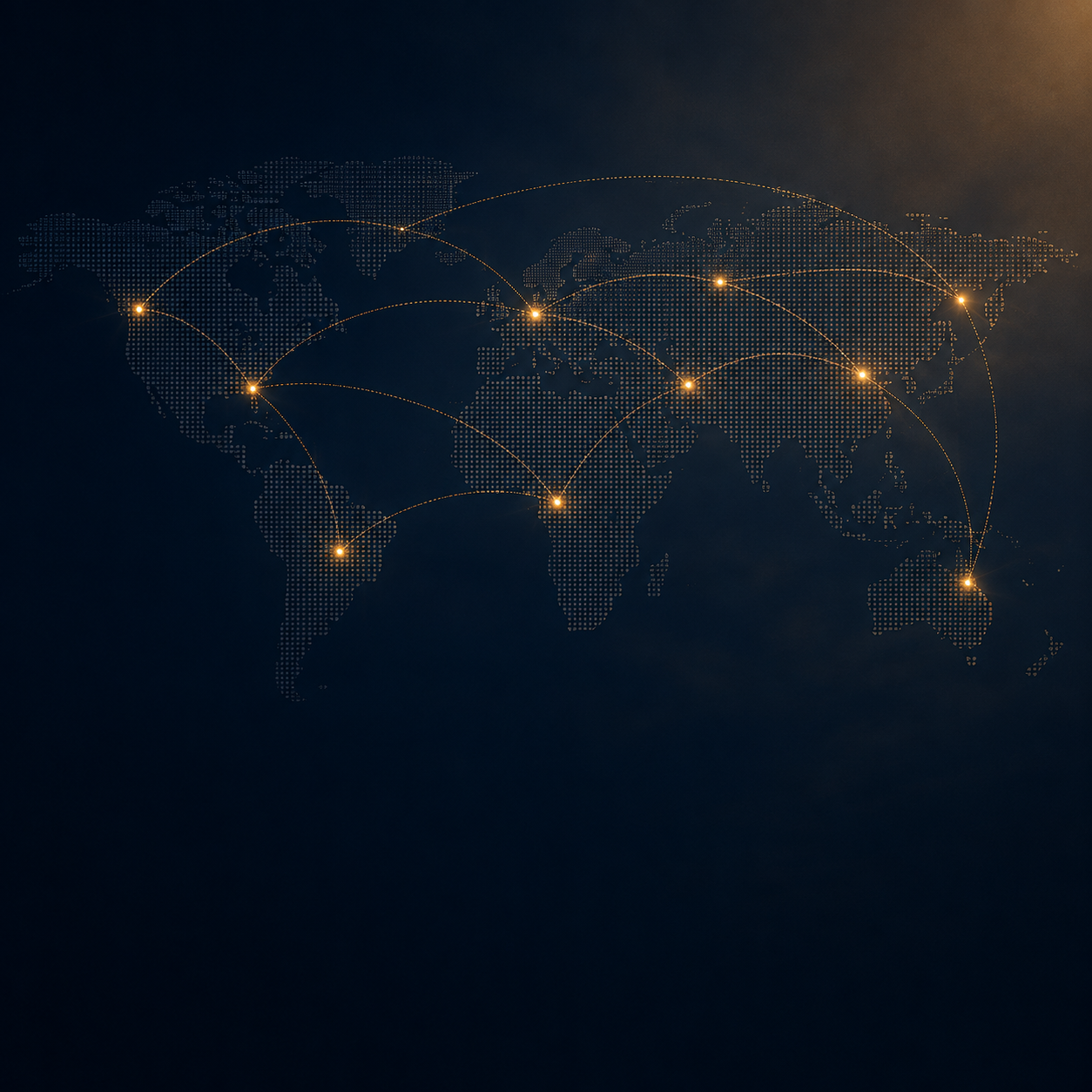 Light global trade route map and container port